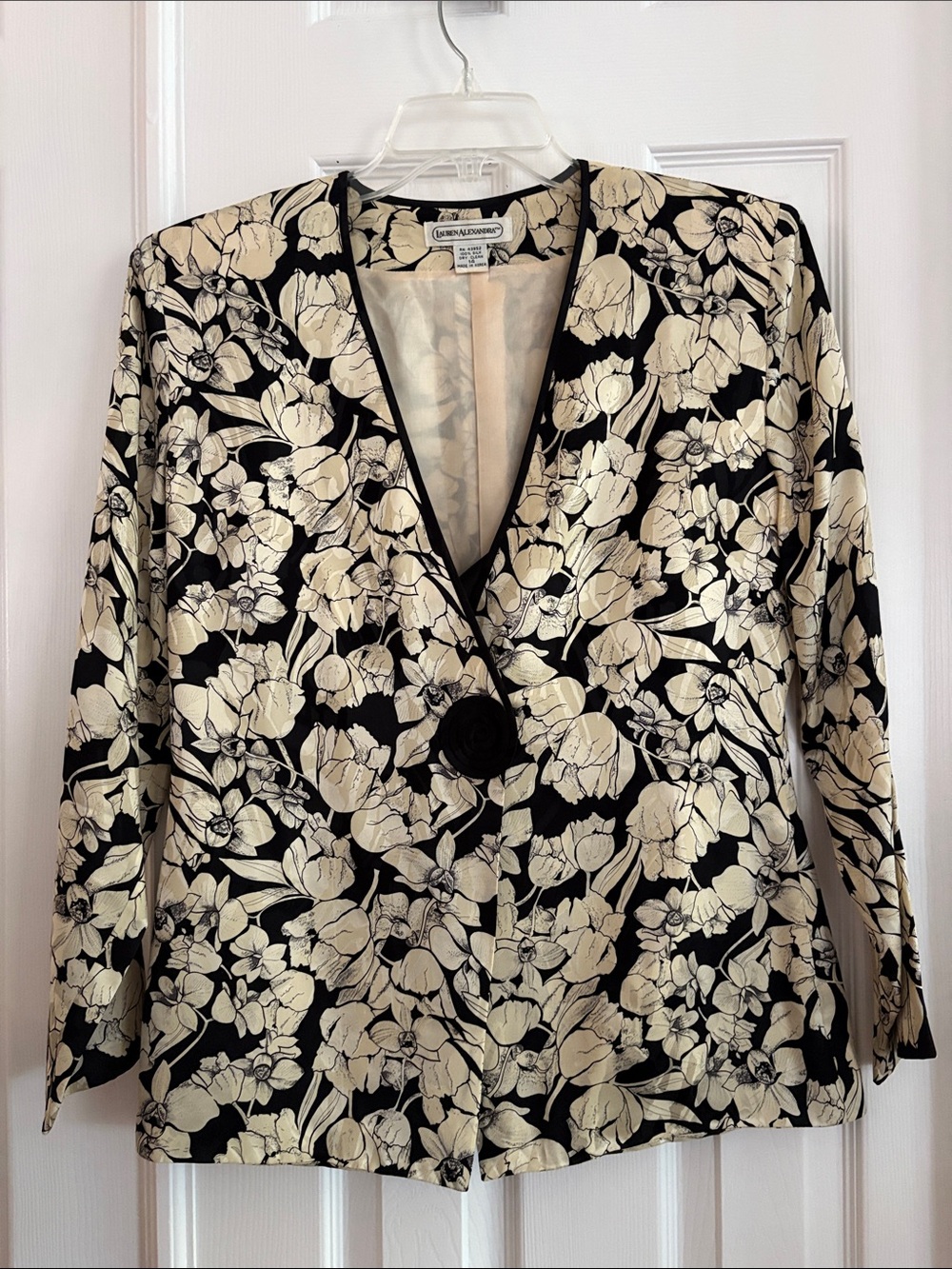 Lauren Alexandra 100% Silk Vintage Black & Cream Floral Jacket blazer Women’s 14
